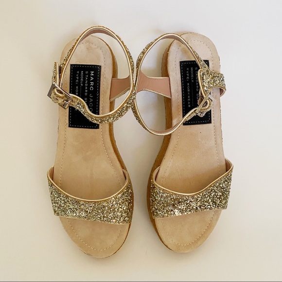 MARC JACOBS Glitter Ankle Strap Platforms Size 37 - Picture 2 of 6